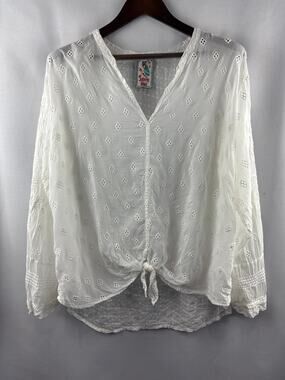 Women’s Johnny Was XXL White Long Sleeve Patterned Blouse
